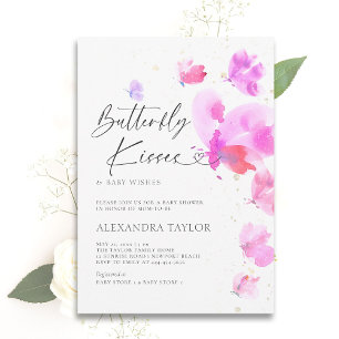 Invitation Baisers Papillon Gras Rose Chic Bébé Fille Douche