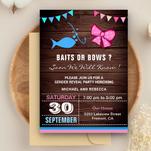 Invitation Baits or Bows Gender Reveal Party