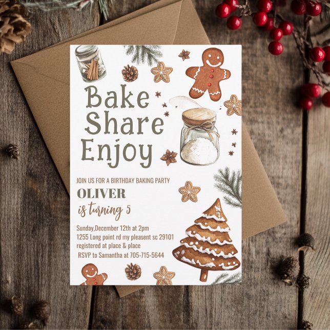 Invitation Bake Share Enjoy Christmas Birthday  Party (Créateur téléchargé)