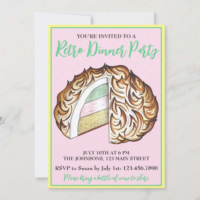 Invitation Baked Bombe Alaska Retro Diner Partie Dessert Nour (Devant)