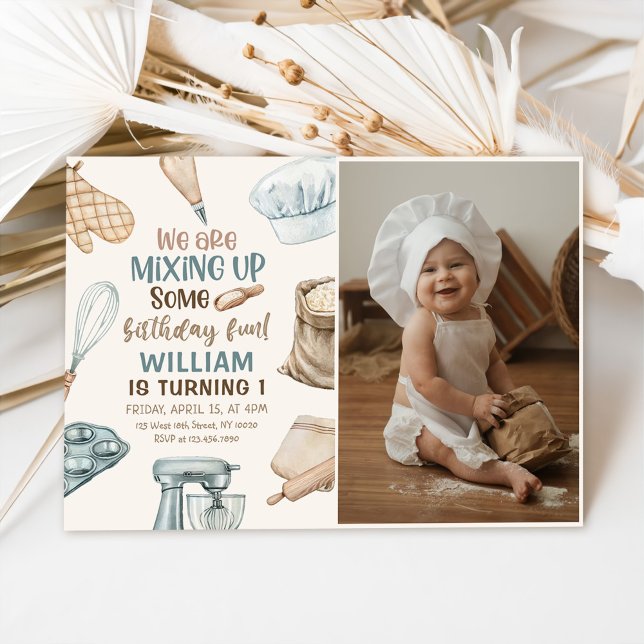 Invitation Baking Party Boy Kids Cuisine Anniversaire Photo (Créateur téléchargé)