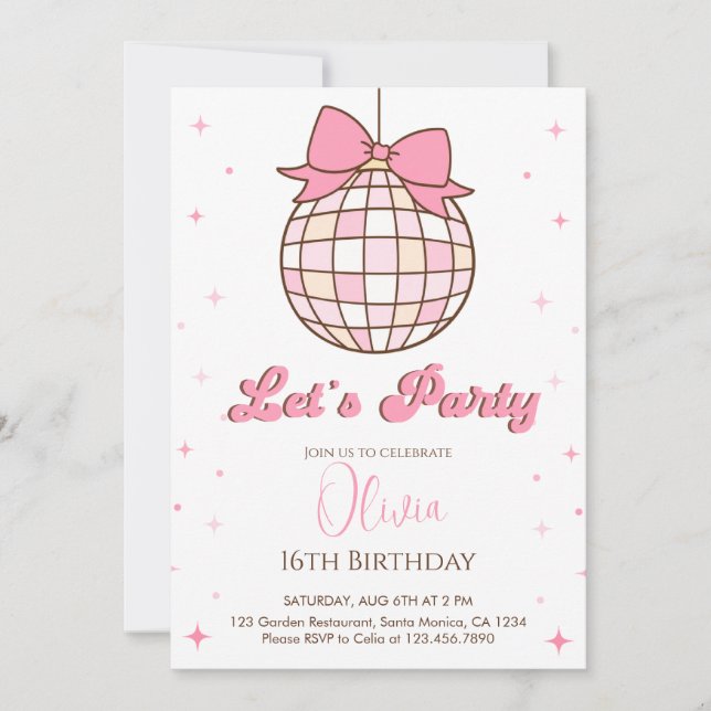 Invitation Bal Cute Disco | fête d'anniversaire de l'arc rose (Devant)
