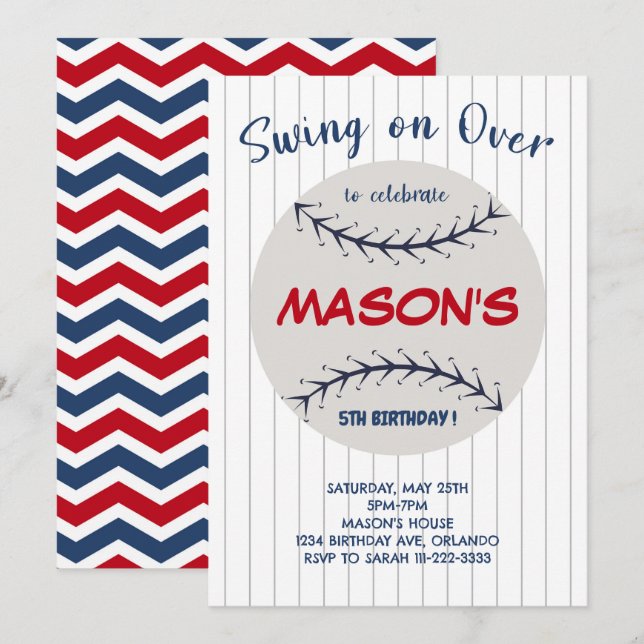 Invitation Bal de baseball sur l'invitation de fête d'anniver (Devant / Derrière)