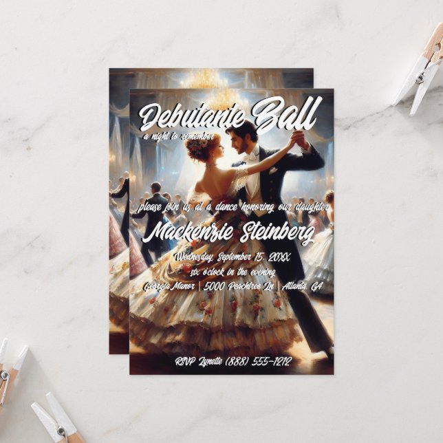Invitation Bal de Débutante Cotillon Danse de Salon (Devant/Arrière en situation)