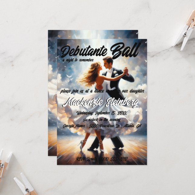 Invitation Bal de Débutante Cotillon Danse de Salon (Devant/Arrière en situation)