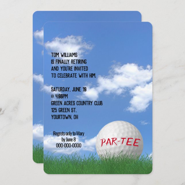 Invitation Bal de golf de la partie de retraite en herbe (Devant / Derrière)