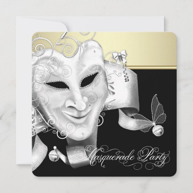 Invitation Bal de masque en or noir (Devant)