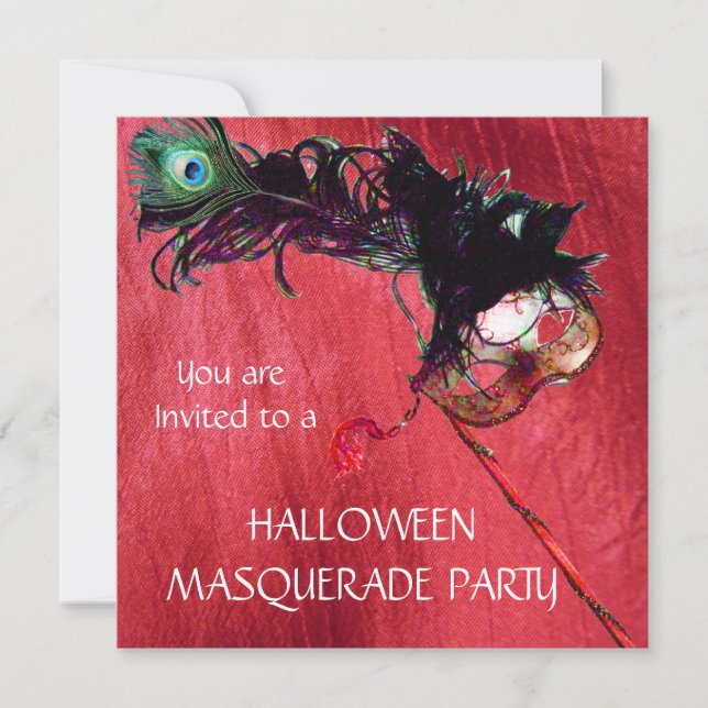 Invitation BAL DE MASQUERADE D'HALLOWEEN, soie rouge jaune (Devant)