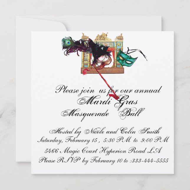 INVITATION BAL DE MASQUERADE DU MARDI GRAS MASQUES DE THÉÂTRE (Dos)