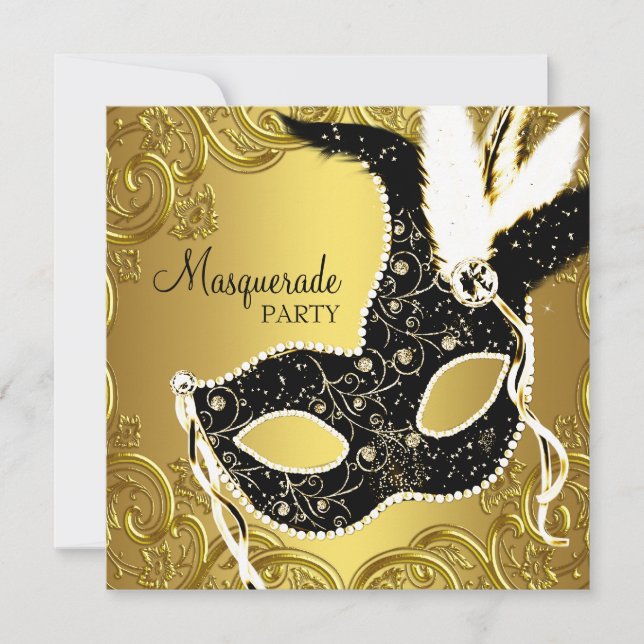 Invitation Bal de masques au masque d'or noir (Devant)