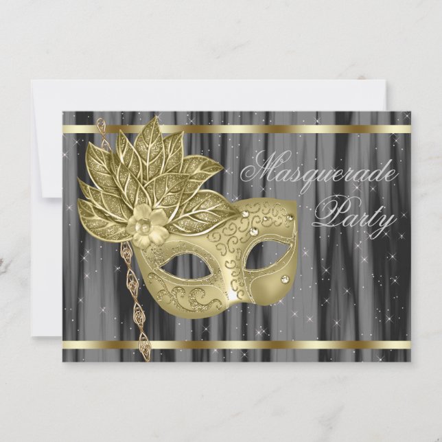 Invitation Bal de masques en or noir (Devant)