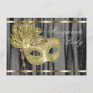Invitation Bal de masques en or noir