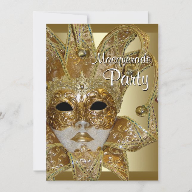 Invitation Bal de masques en or noir (Devant)