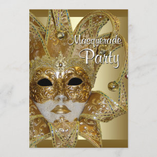 Invitation Bal de masques en or noir