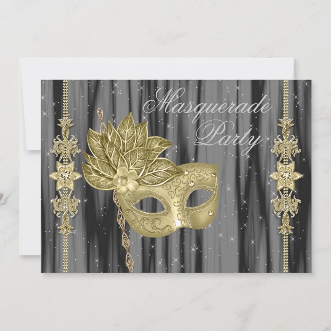 Invitation Bal de masques en or noir (Devant)