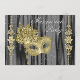 Invitation Bal de masques en or noir