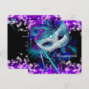 Invitation Bal de masques Teal Blue Masque Violet 2
