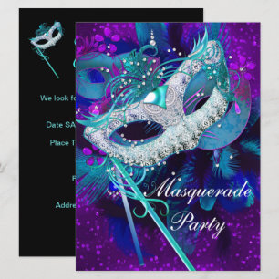 Invitation Bal de masques Teal Blue Purple Masques grande