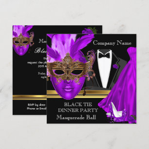 Invitation Bal de masques tenue violette noire