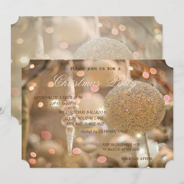 Invitation Bal de Noël élégant, Soirée de Noël d'entreprise (Devant / Derrière)