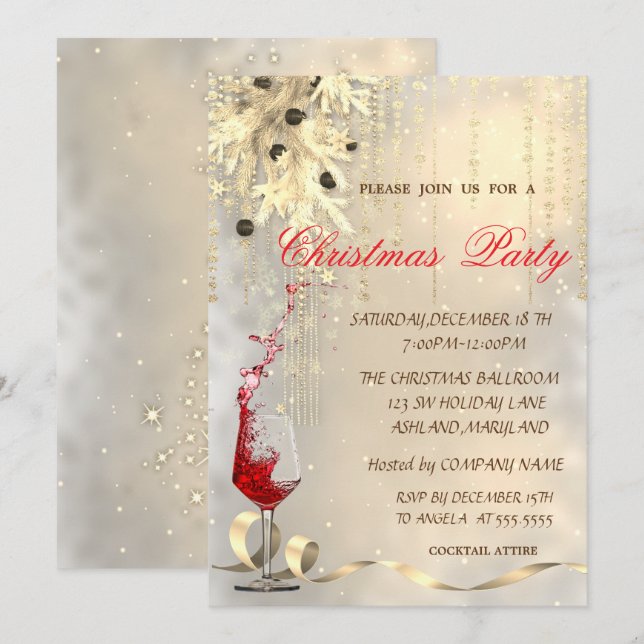 Invitation Bal de Noël, Soirée de Noël de la société Red Wine (Devant / Derrière)