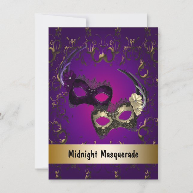 Invitation Bal de promo Mascarade Or Violet (Devant)