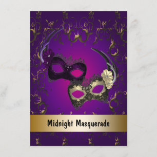 Invitation Bal de promo Mascarade Or Violet