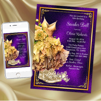 Invitation Bal de sneakers Or Violet
