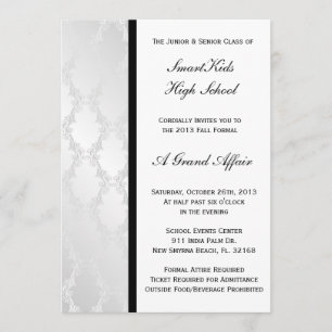 Invitation Bal d'étudiants argenté et blanc d'école de