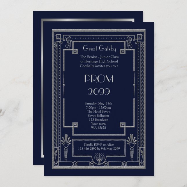 Invitation Bal d'étudiants Supérieur-Junior, grand Gatsby, (Devant / Derrière)