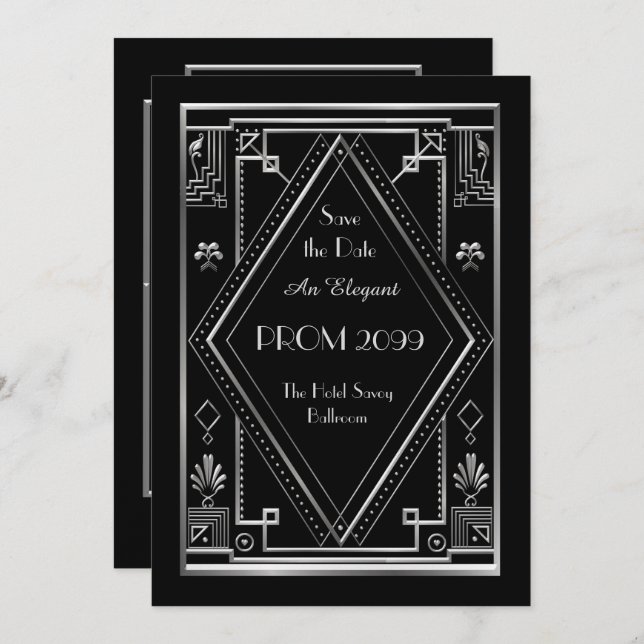 Invitation Bal d'étudiants Supérieur-Junior, noir, argenté, (Devant / Derrière)