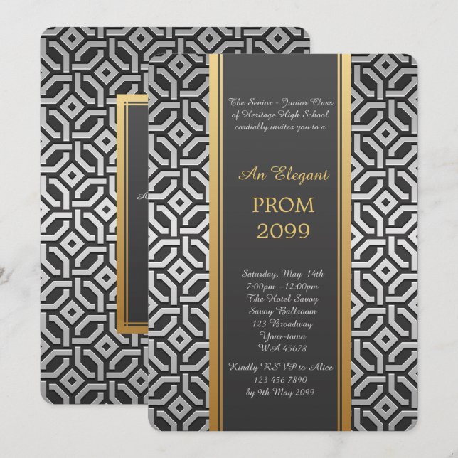 Invitation Bal d'étudiants Supérieur-Junior, or argenté (Devant / Derrière)