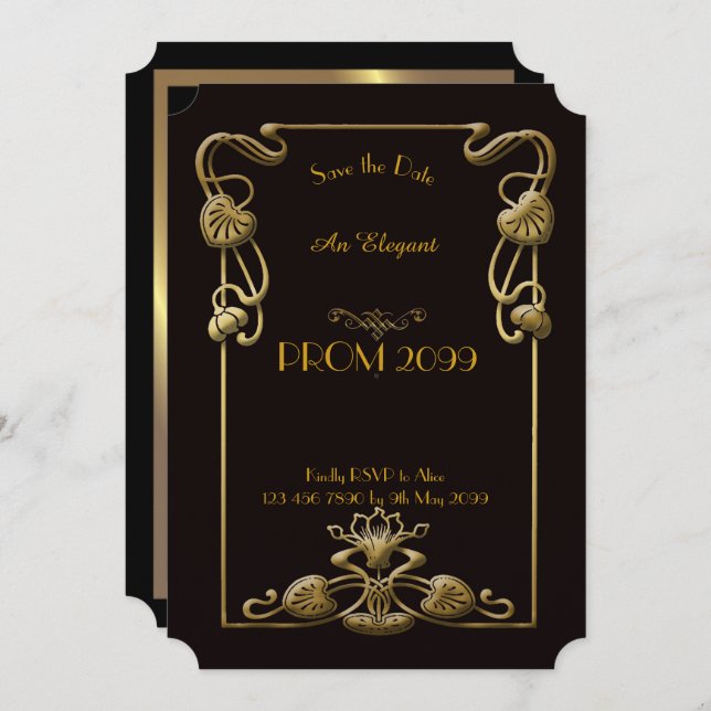 Invitation Bal d'étudiants Supérieur-Junior, or noir (Devant / Derrière)