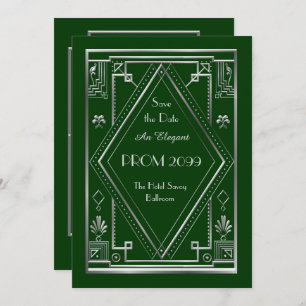 Invitation Bal d'étudiants Supérieur-Junior, vert, argenté,