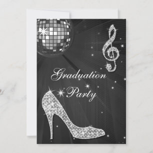 Invitation Bal Disco Noir & Argent Étincelle Talons Graduatio