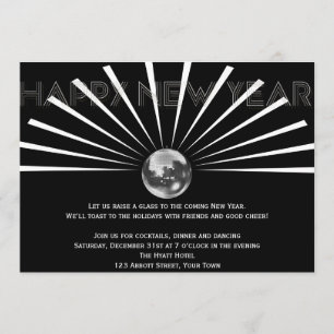 Invitation Bal Disco sur le Nouvel An noir et blanc