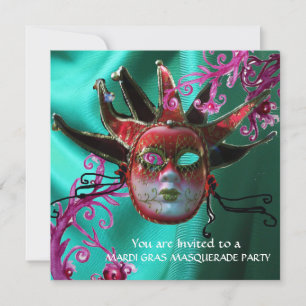 Invitation Bal mascarade en FUCHSIA ROUGE NOIR