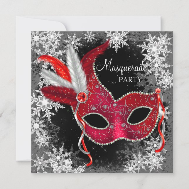 Invitation Bal masqué au flocon de neige rouge (Devant)