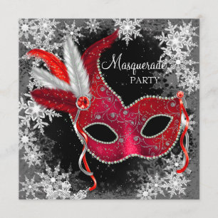 Invitation Bal masqué au flocon de neige rouge