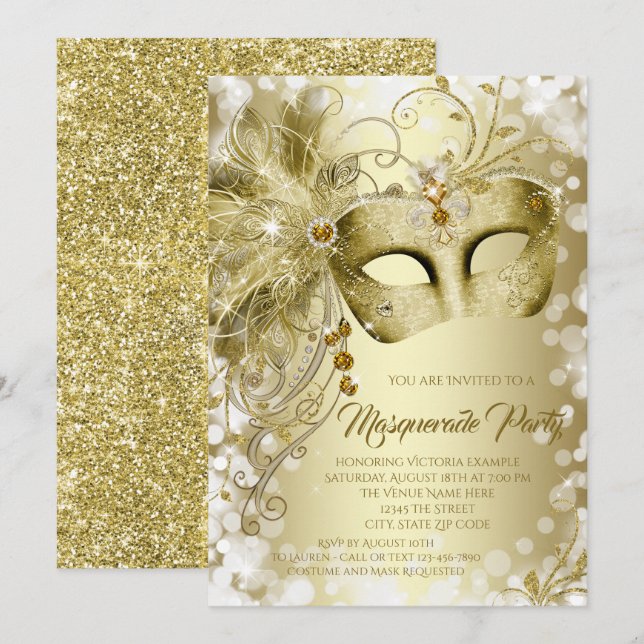 Invitation Bal masqué au Masque d'Or (Devant / Derrière)