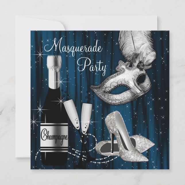 Invitation Bal masqué bleu minuit élégant (Devant)
