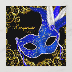 Invitation Bal masqué bleu roi et noir