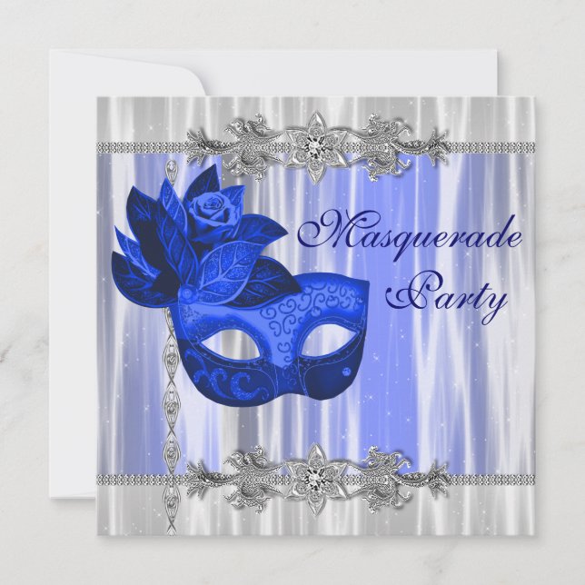 Invitation Bal masqué bleu royal (Devant)