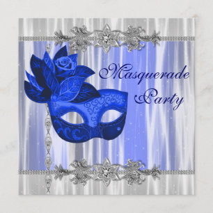 Invitation Bal masqué bleu royal
