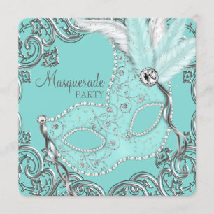 Invitation Bal masqué bleu sarcelle