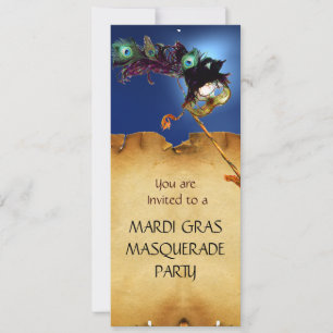 Invitation BAL MASQUÉ DU MARDI GRAS, bleu rouge