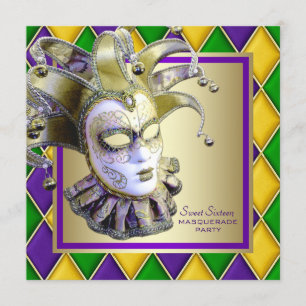 Invitation Bal masqué du Mardi Gras Harlequin