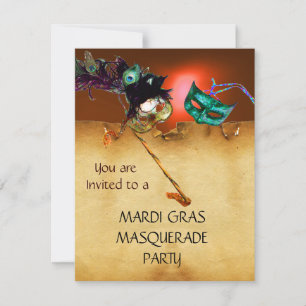 Invitation BAL MASQUÉ DU MARDI GRAS, Jaune