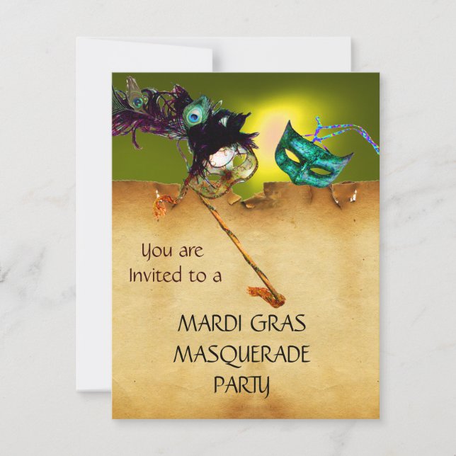 Invitation BAL MASQUÉ DU MARDI GRAS, Jaune (Devant)
