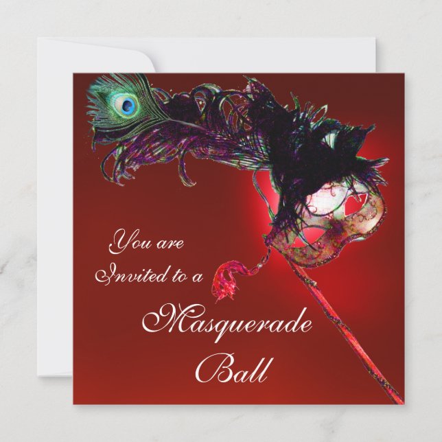 Invitation BAL MASQUÉ DU MARDI GRAS rouge noir blanc bleu (Devant)